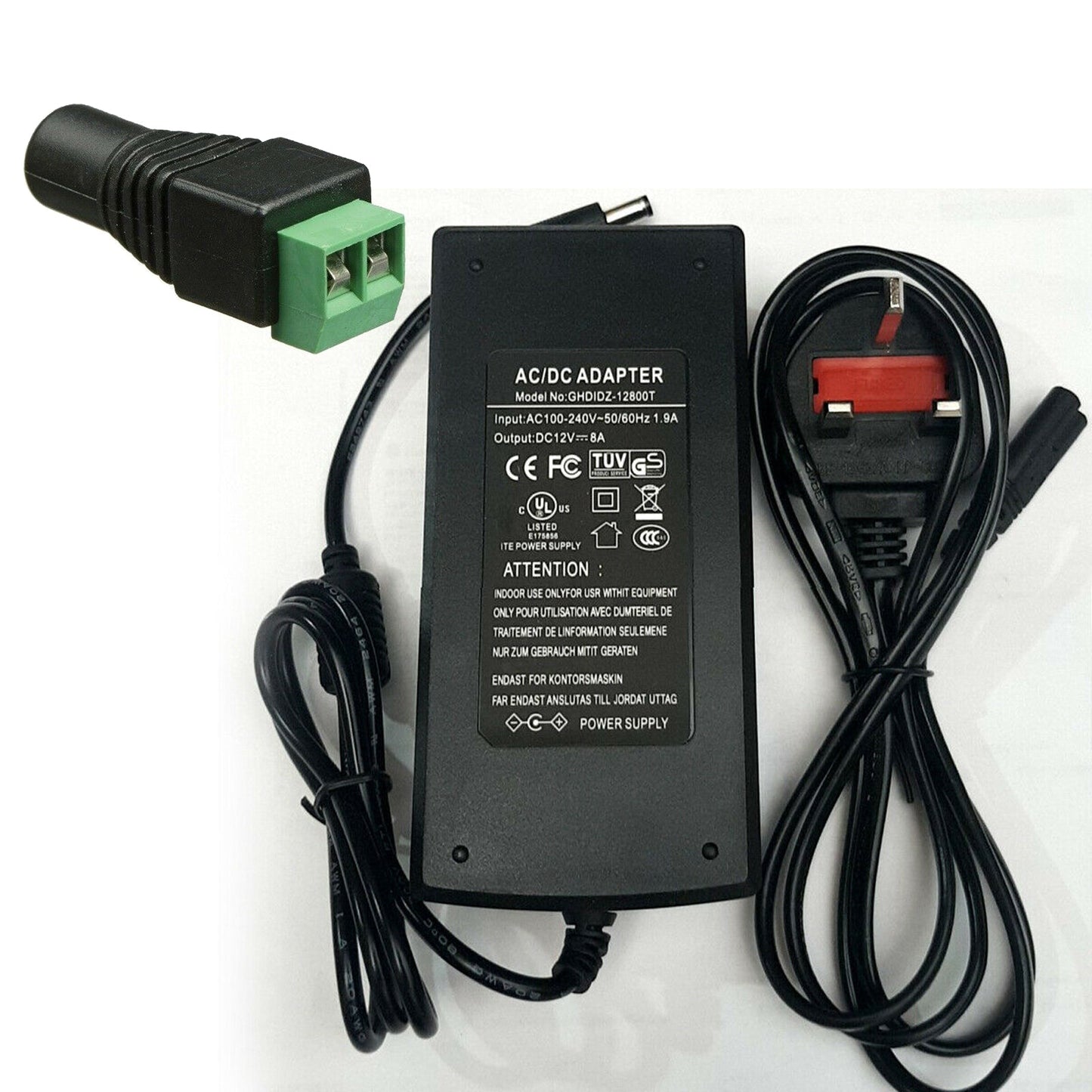 12V 8A Power Adapter & 1 Splitter Cable PSU Connector ~6024