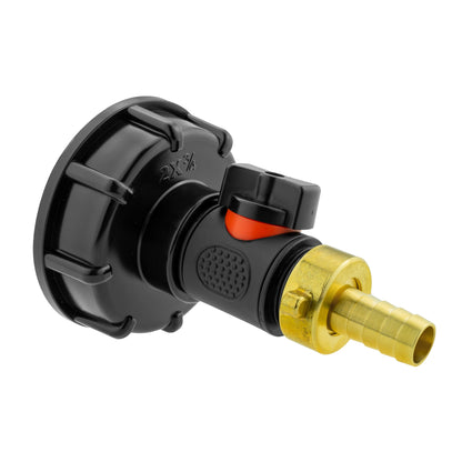IBC 2 S60X6 Cap with In-Line BSPM Valve and 13mm Brass Barb for Water Connector